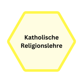 gelbe Wabe mit dem Titel "katholische Religionslehre"