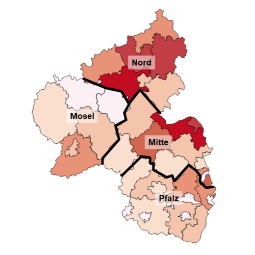 Illustration: Rheinland-Pfalz-Karte mit eingezeichneten Gebietskörperschaften