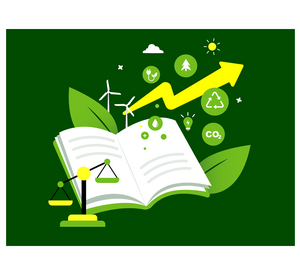 Illustration: ein offenes Buch mit weiteren BNE-bezogenen Icons drumherum