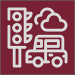 Illustration: Verkehrsszene mit Auto, Ampel und Wolken