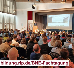 Illustration: Tagungsszene mit brechend voll gefülltem Saal und Bühne