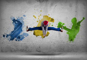 Illustration: HipHop-Tänzer vor Graffiti-Wand