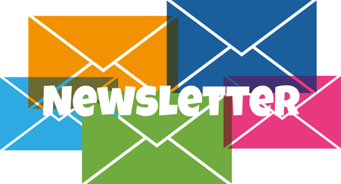 fünf bunte Briefumschläge und das Wort Newsletter