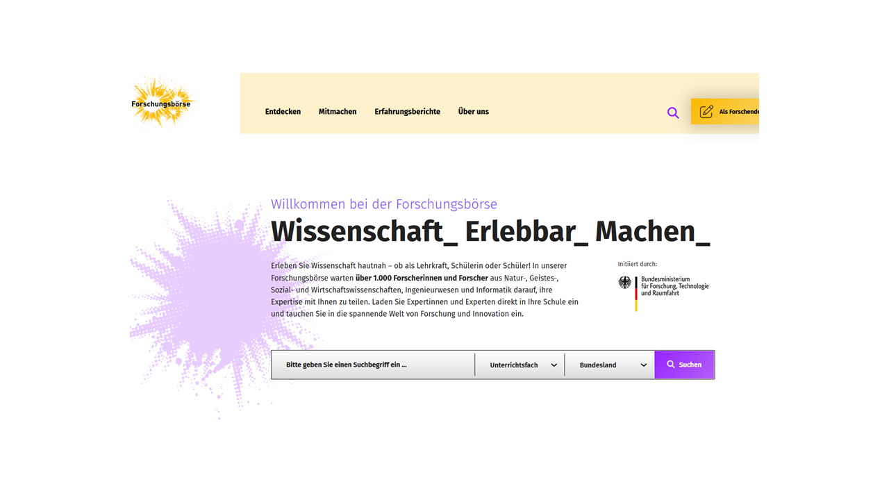 Illustration: Bildschirmfoto der Forschungsbörse-Webseite
