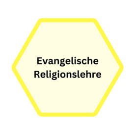 gelbe Wabe mit dem Titel "katholische Religionslehre"