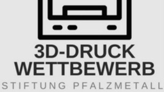 Das Bild zeigt einen stilierten 3D-Drucker und den Schriftzug 3D-Druck Wettbewerb - Stiftung Pfalzmetall.