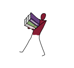 Figur, die einen Stapel Bücher trägt