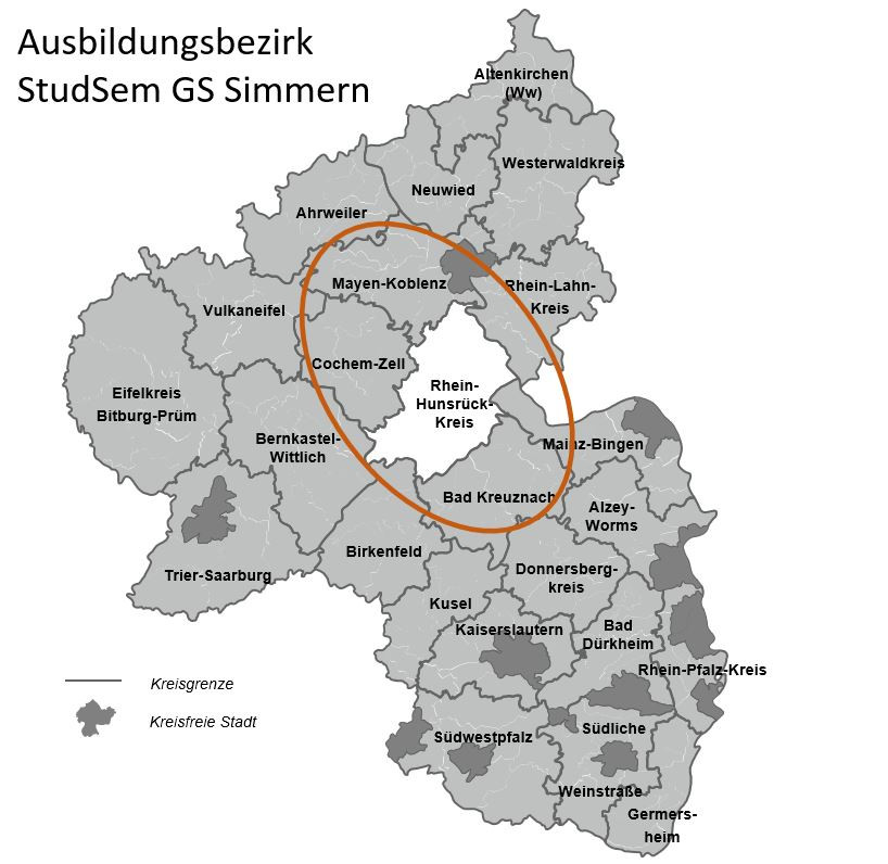 Karte mit Ausbildungsbezirk des Studienseminars Simmern