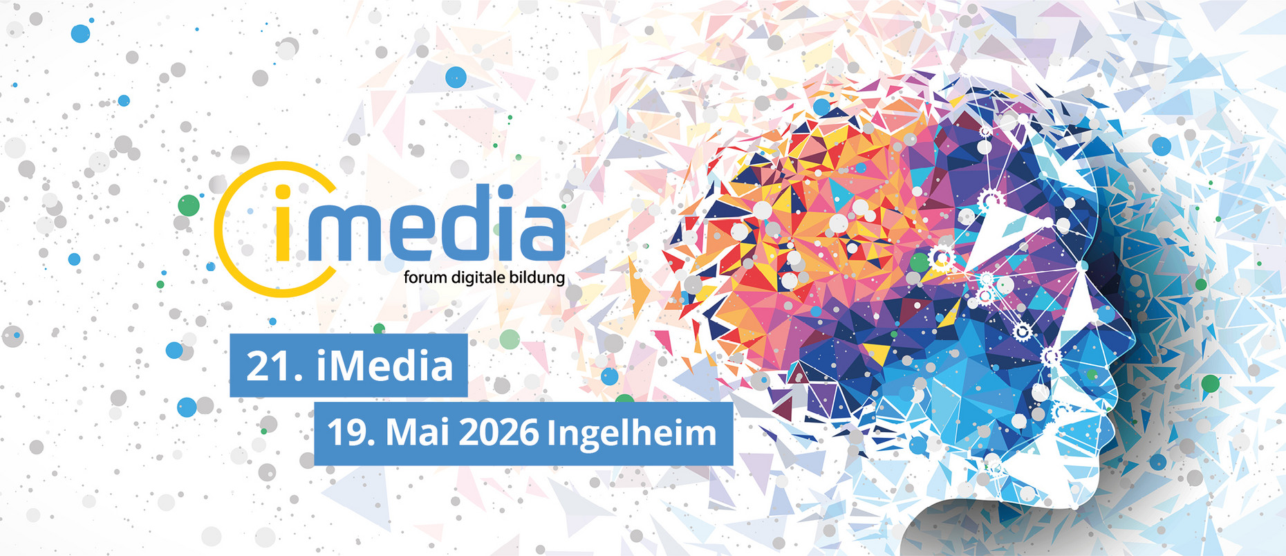 Logo der iMedia 20206 am 19. Mai 2026, illustriert mit kaleidoskopartig verfremdeter Silhouette eines Kopfes