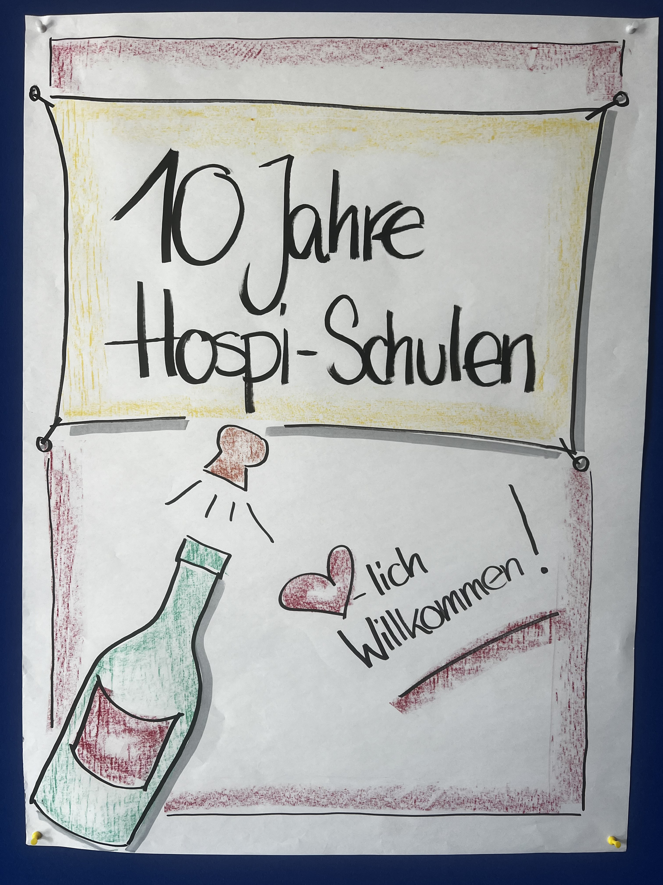 Zeichnung mit Schriftzug 10 Jahre Hospi-Schulen