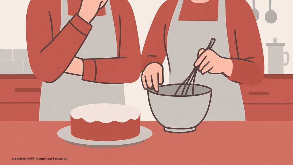 Die Grafik zeigt zwei Lehrkräfte, die zusammen Kochen und dabei ins Grübeln kommen. In der Ecke ist das Logo des Faches HuS.