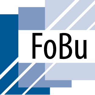 Logo 3 blaue Flächen und Schriftzug FoBu