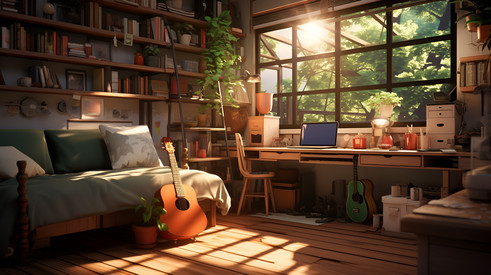 Gitarre steht in Wohnung