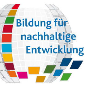 Logo Bildung für nachhaltige Entwicklung Rheinland-Pfalz (Weltkugel, Schriftzug)
