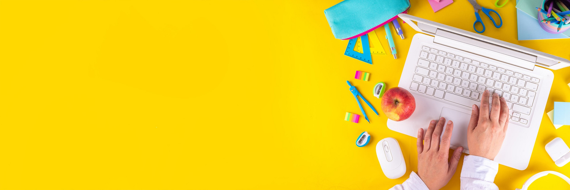 Back to school, online education high-colored bright yellow back