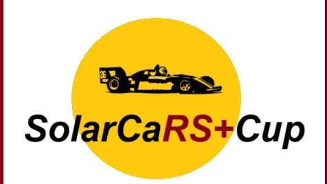 SolarCarRS+Cup Das Bild zeigt das Logo des SolarCaRS+Cups: Eine Rennwagen-Silhouette vor einer Sonne mit dem Schriftzug SolarCaRS+Cup