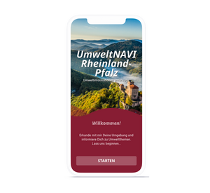Illustration: Grafik eines Smarphones mit dem Startbildschirm der App