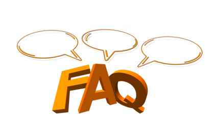 Illustration: Schriftzug "FAQ" mit Sprechblasen