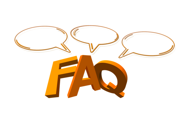 Illustration: Schriftzug "FAQ" mit Sprechblasen