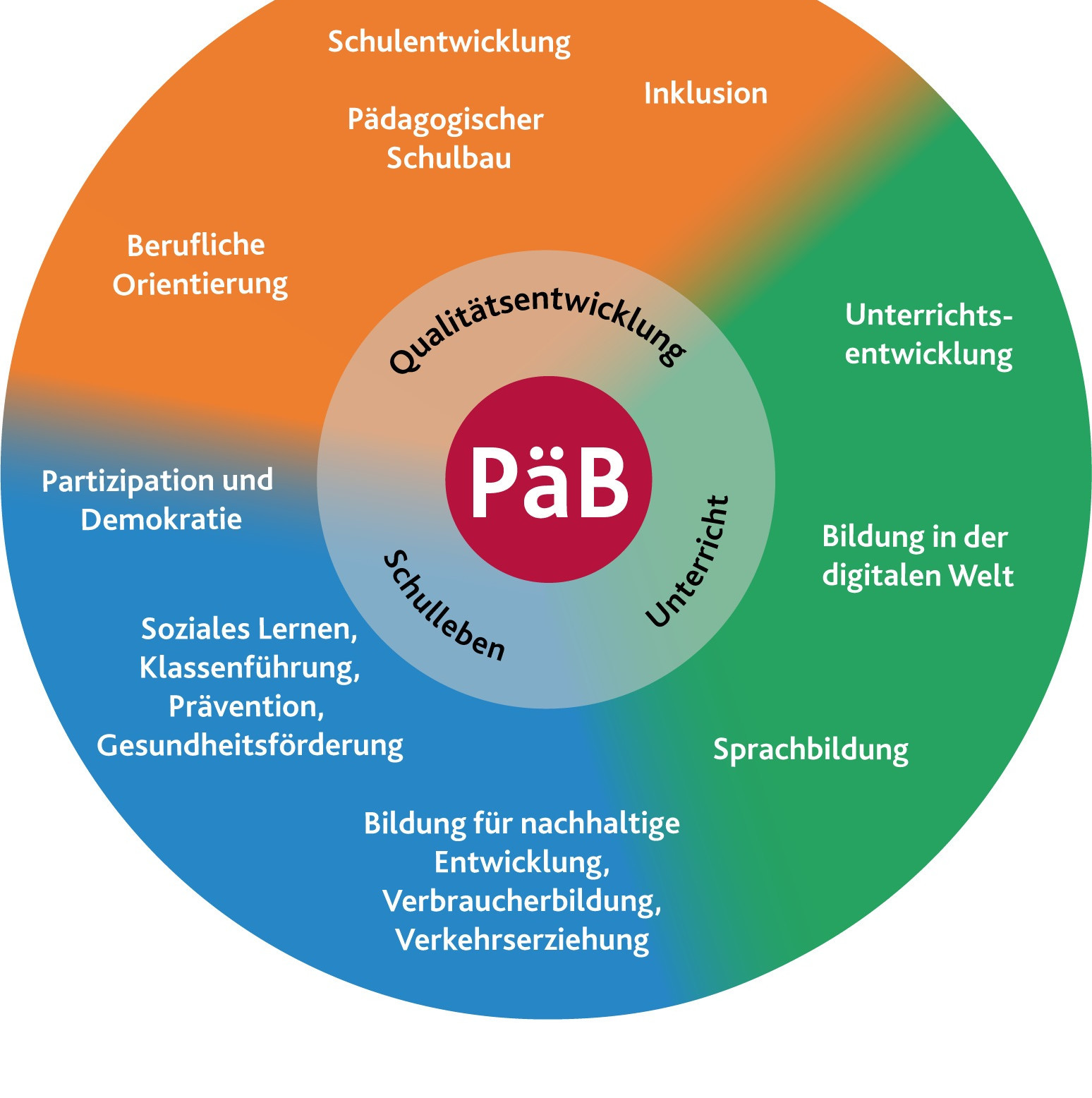 Kreisförmige Illustration der verschiedenen Beratungsschwerpunkte des PäB