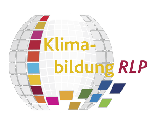 Logo "Klimabildung RLP" (stilisierte Weltkugel mit den Farben der 17 Ziele für nachhaltige Entwicklung)
