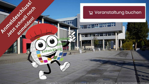 Illustration (LBNE-Logo als laufende Figur vor dem Hintergrund der Uni Koblenz)