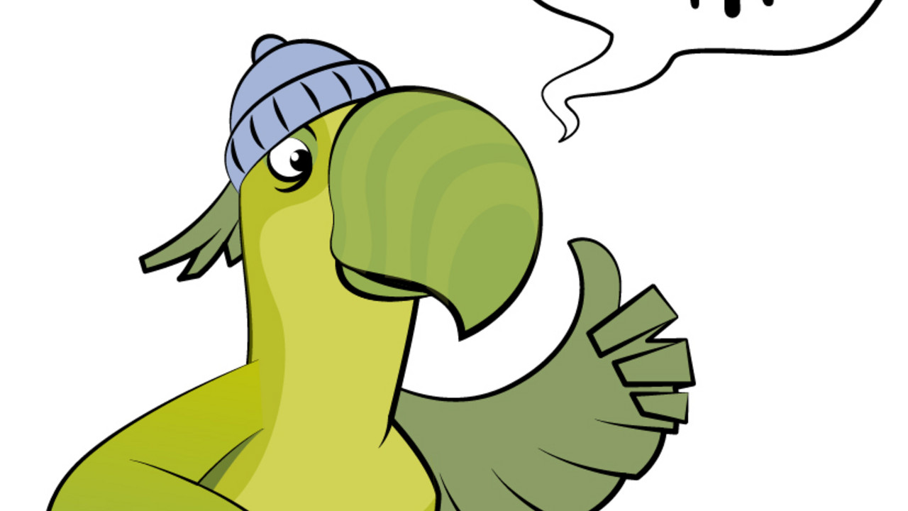 grüner Kakadoo mit Sprechblase KERMIT