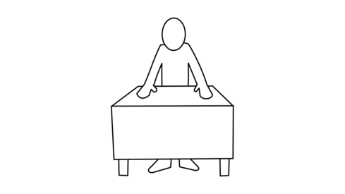 Illustrationsgrafik: Mensch sitzt an Schreibtisch
