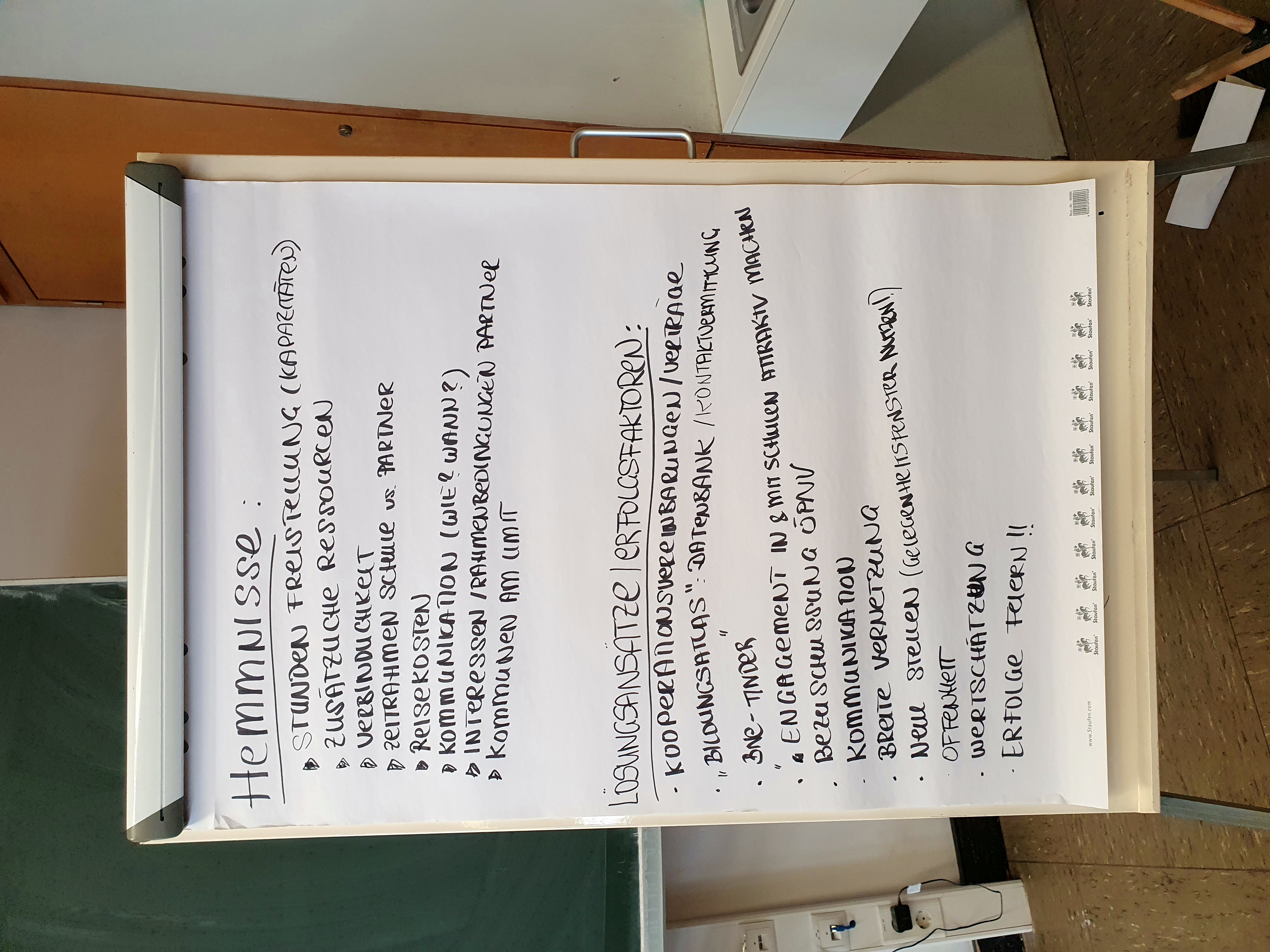 Foto eines Flipchart-Blatts mit schriftlichen Ergebnissen eines Workshops (Stichworte)