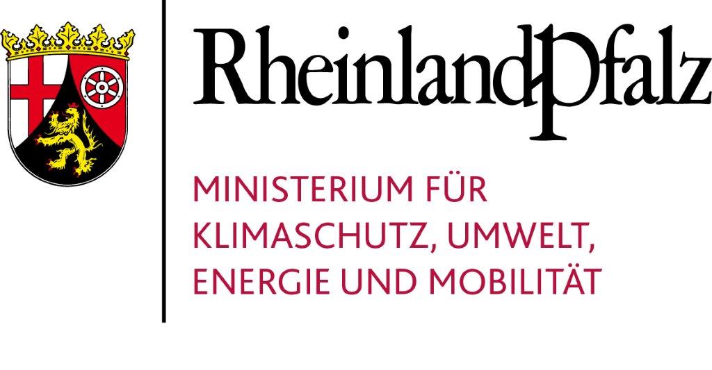 Logo Ministerium für Klimaschutz, Umwelt, Energie und Mobilität Rheinland-Pfalz (Landeswappen und Schriftzug)