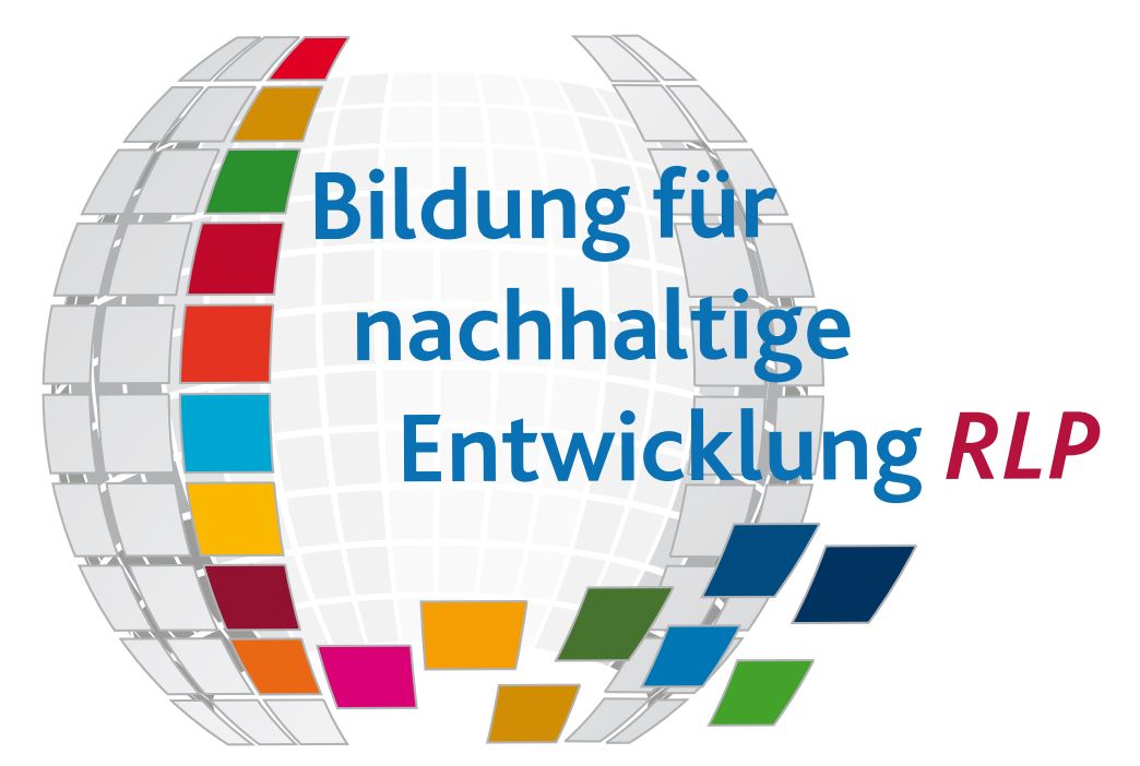 Logo Bildung für nachhaltige Entwicklung Rheinland-Pfalz (Weltkugel, Schriftzug)