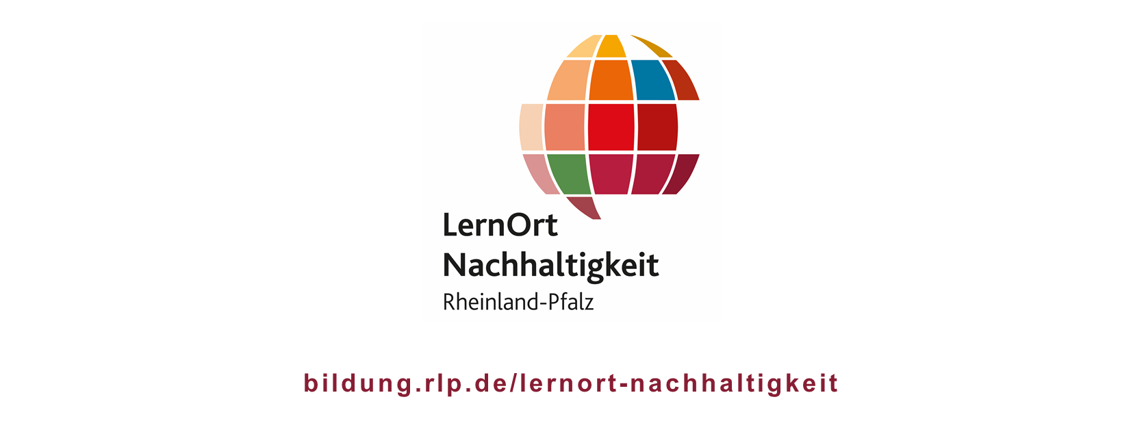 leicht zu merken: bildung.rlp.de/lernort-nachhaltigkeit Logo LernOrt Nachhaltigkeit Rheinland-Pfalz inkl. Schriftzug bildung.rlp.de/lernort-nachhaltigkeit