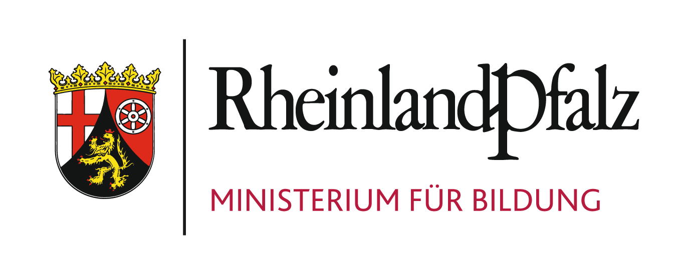 Rheinland-Pfalz Wappen, Schriftzug Rheinland-Pfalz, darunter Ministerium für Bildung