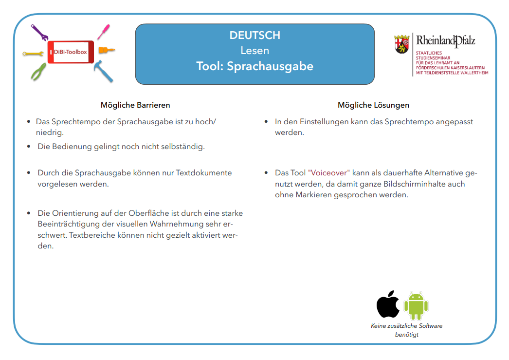 Karteikarte "Sprachausgabe" der Kategorie Deutsch - Hinterseite