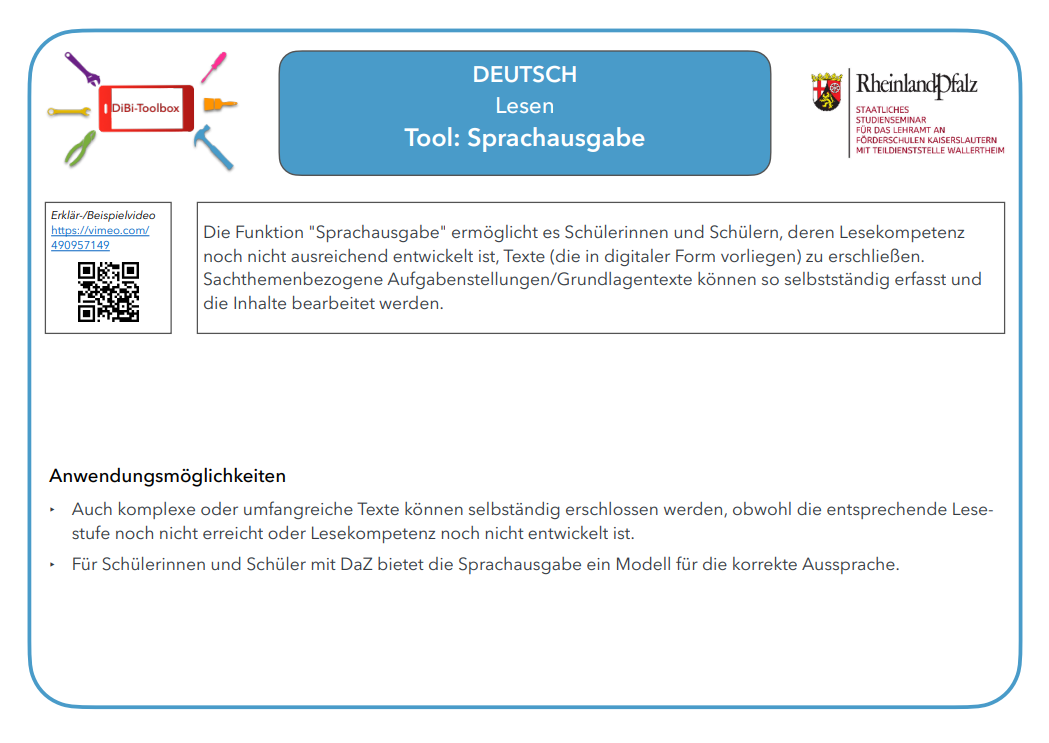 Karteikarte "Sprachausgabe" der Kategorie Deutsch - Vorderseite