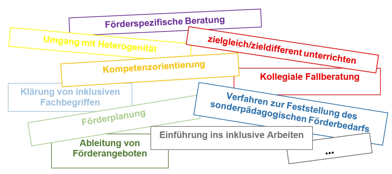 Bild mit bunten Wortkarten zu wichtigen Inklusionsbegriffen